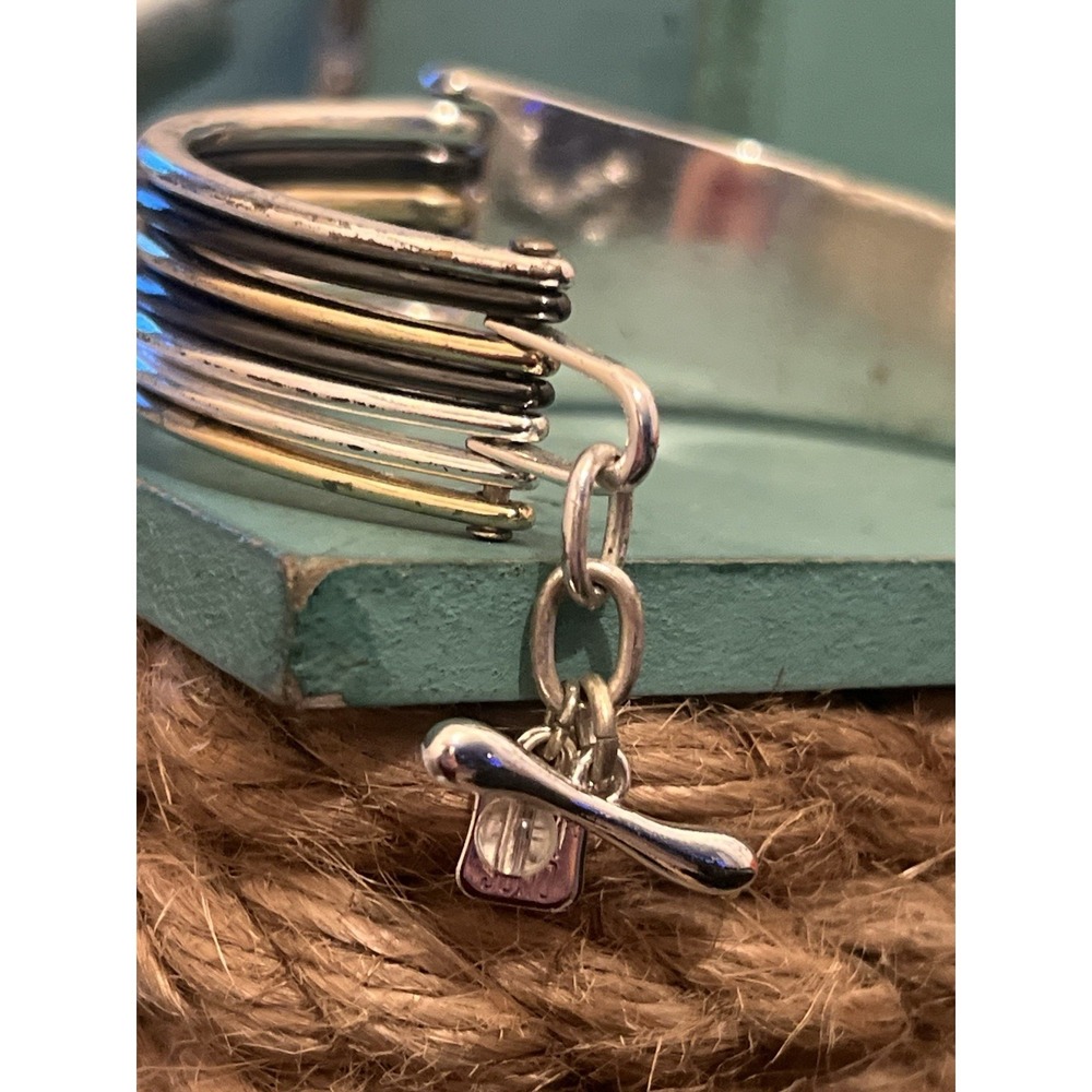 ALM Soho Branded Silver Plate Shabby Chic Mixed Metal Clamper Bangle Bracelet - Picture 5 of 7